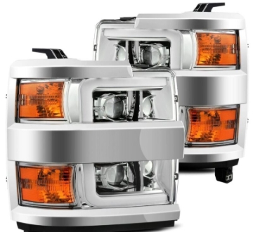Picture of AlphaRex 15-19 Chevy Silverado 2500/3500 LUXX-Series Proj. Headlights Chrome w/Actv SeqSig & DRL