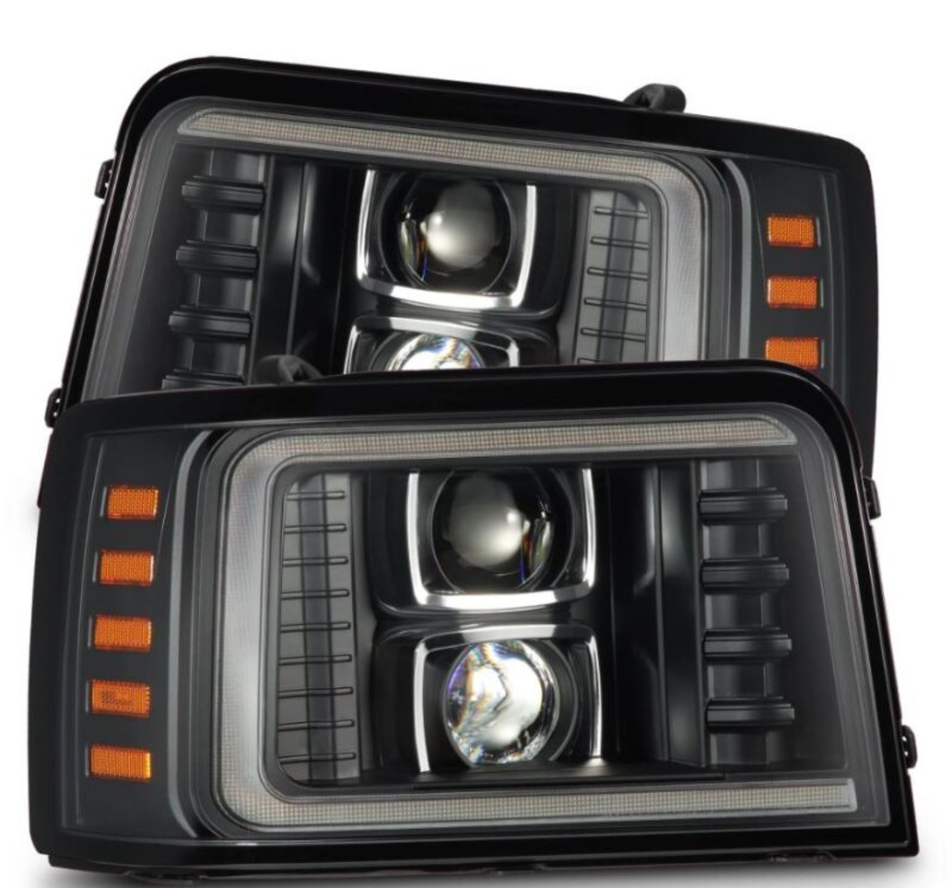 Picture of AlphaRex 92-96 Ford F-Series/Bronco LUXX-Series Proj Headlights Blk w/Actv Light SeqSig & SBDRL