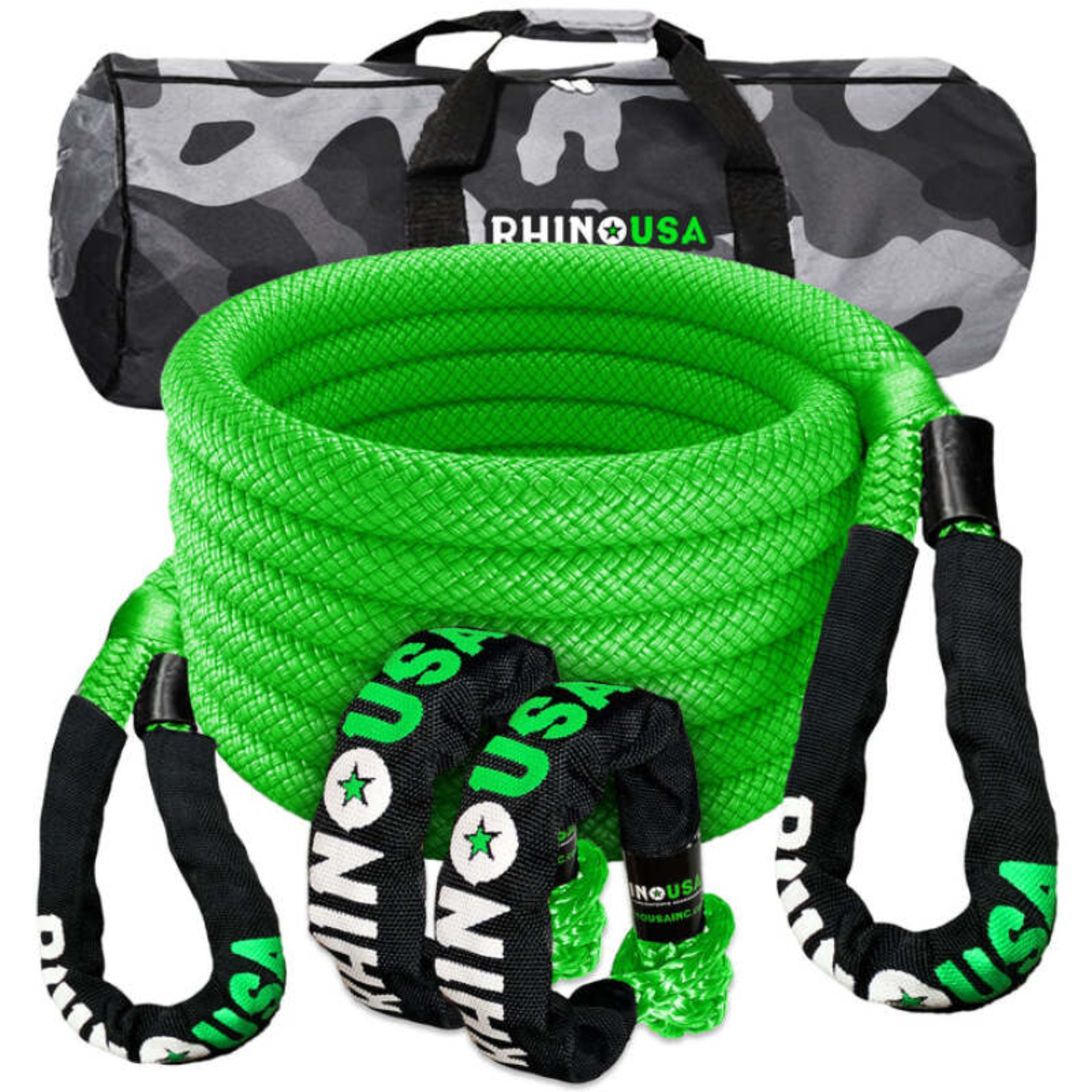 Picture of Rhino USA 7/8In X 30Ft Kinetic Rope Recovery Kit W/Soft Shackles (Green)