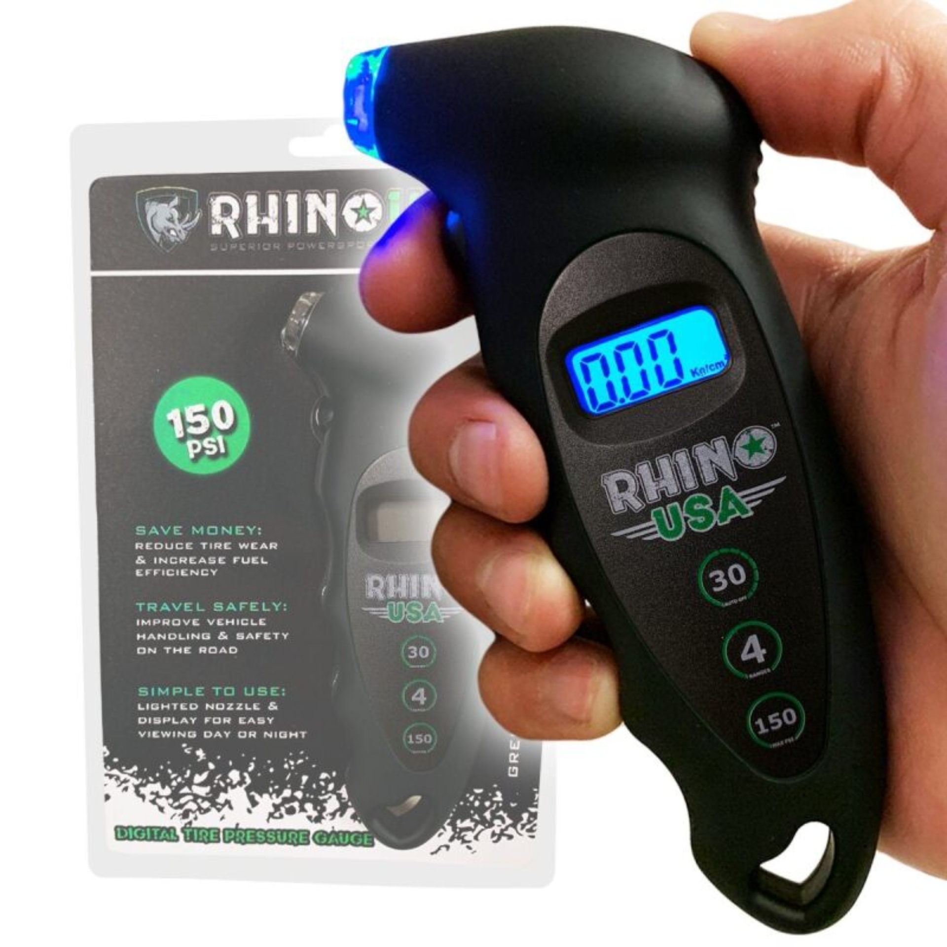 Picture of Rhino USA Digital Tire Pressure Gauge 150 Psi (Black)
