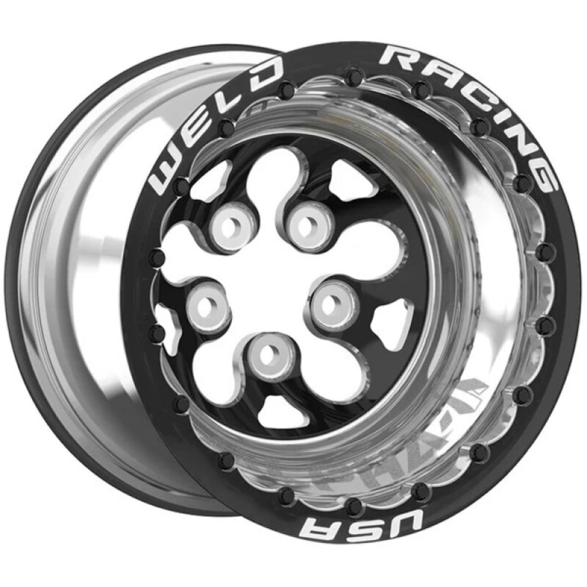 Picture of Weld Alpha Pro 15x13 / 5x4.75 BP / 1in BS Black Wheel - Polished Shell Double Beadlock MT