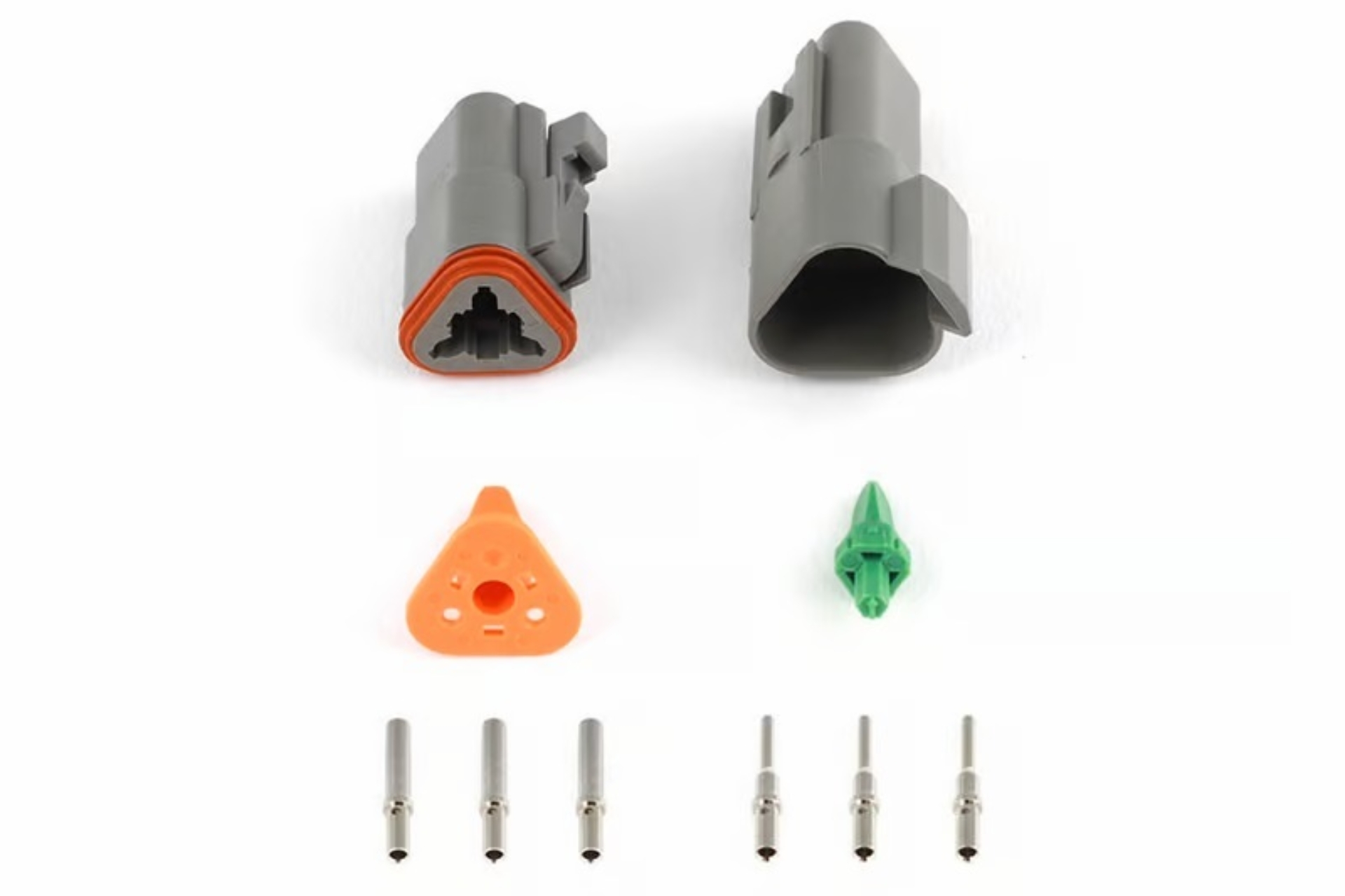 Picture of Haltech Matching Set of Deutsch DT-3 Connectors (DT06-3S + DT04-3P) - (13 Amp) Plug & Pins