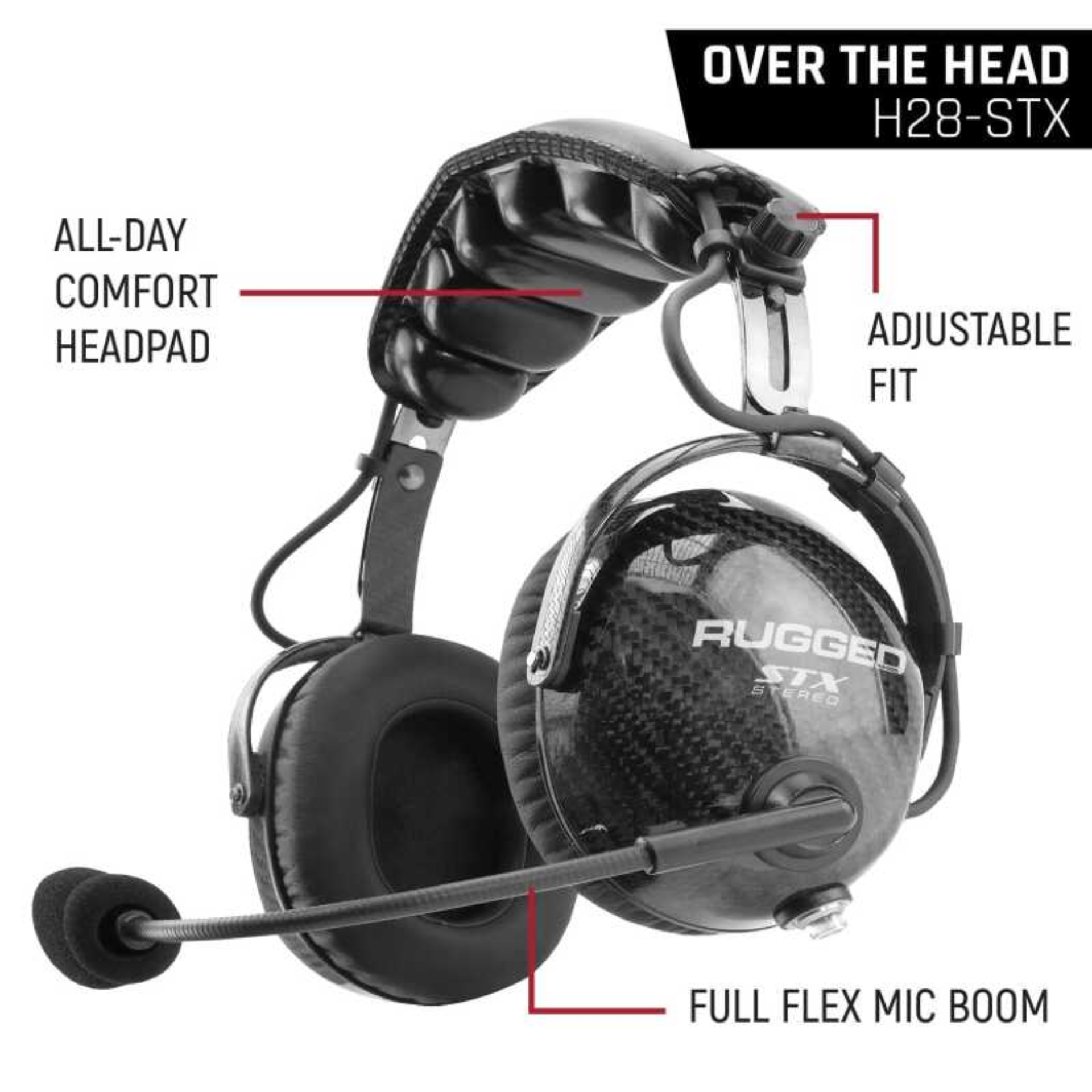 Picture of Rugged Radios AlphaBass Carbon Fiber Headset for STEREO and OFFROAD Intercoms Behind The Head