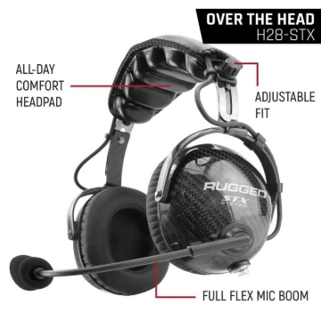 Picture of Rugged Radios AlphaBass Carbon Fiber Headset for STEREO and OFFROAD Intercoms Behind The Head
