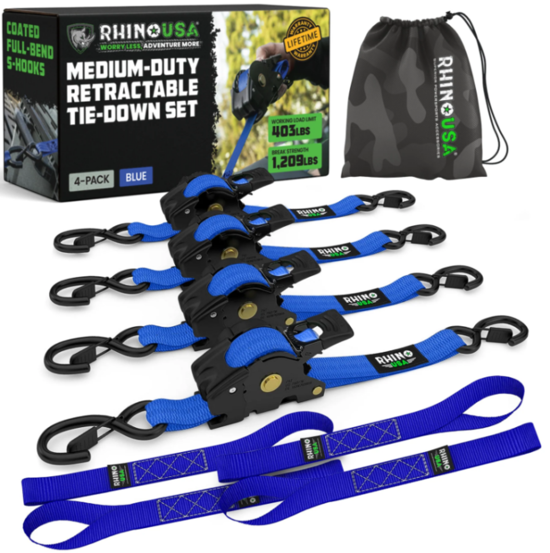 Picture of Rhino USA Retractable Ratchet Straps (2Pk 1Inx10Ft) Blue