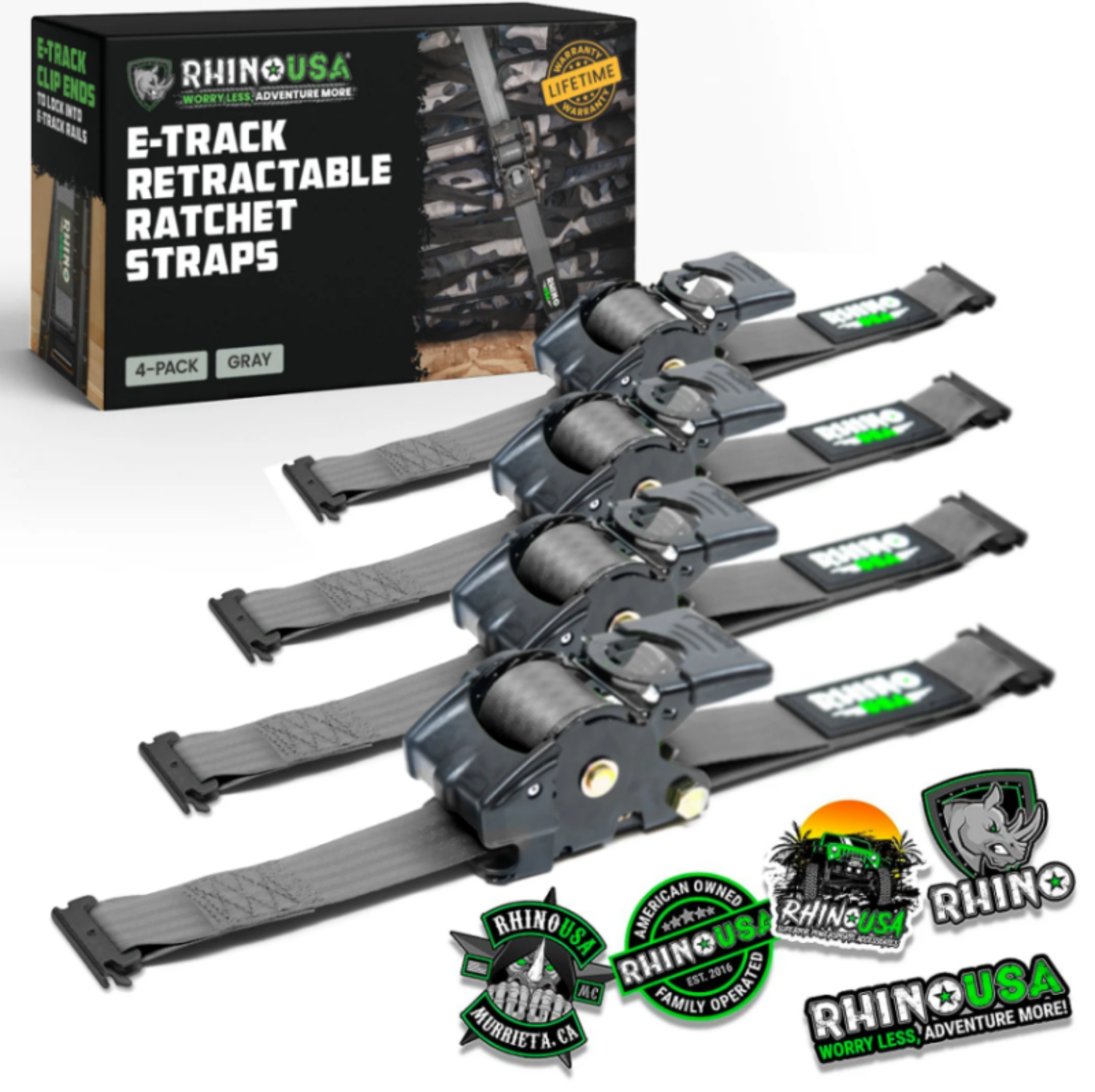 Picture of Rhino USA Retractable Ratchet Straps (2Pk 1Inx10Ft) Gray