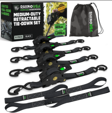 Picture of Rhino USA Retractable Ratchet Straps (2Pk 1Inx10Ft) Black