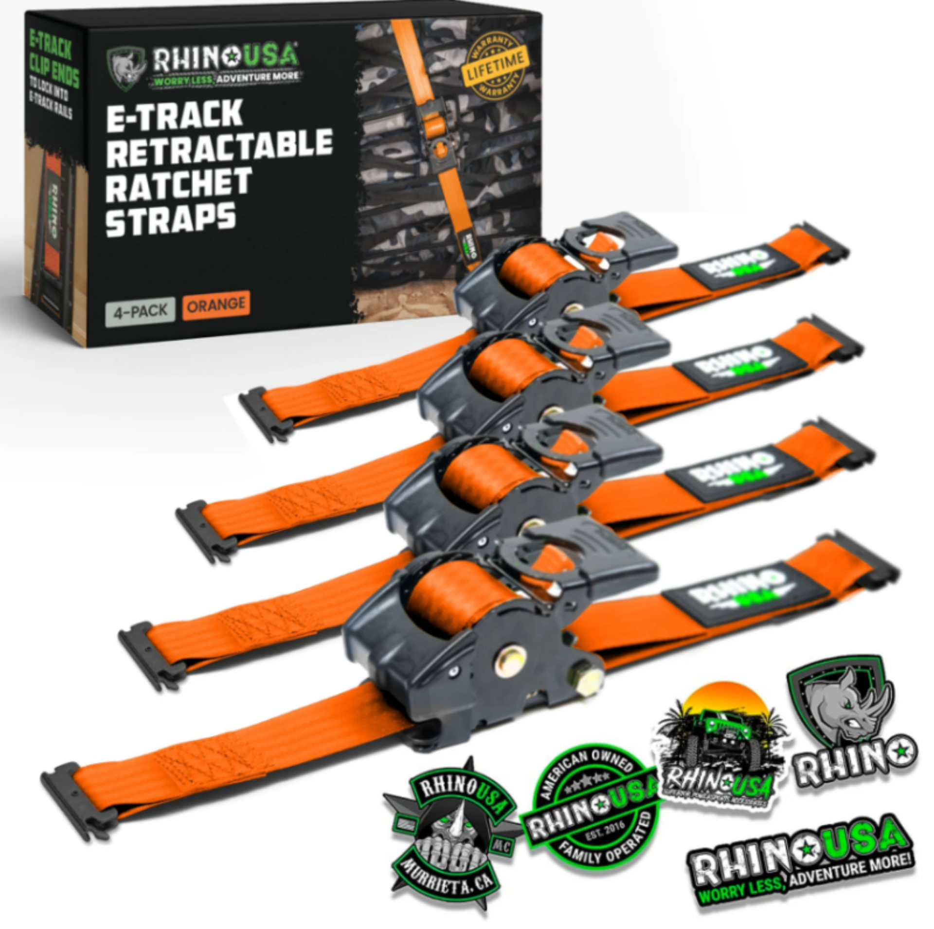 Picture of Rhino USA Retractable Ratchet Straps (2Pk 1Inx10Ft) Orange