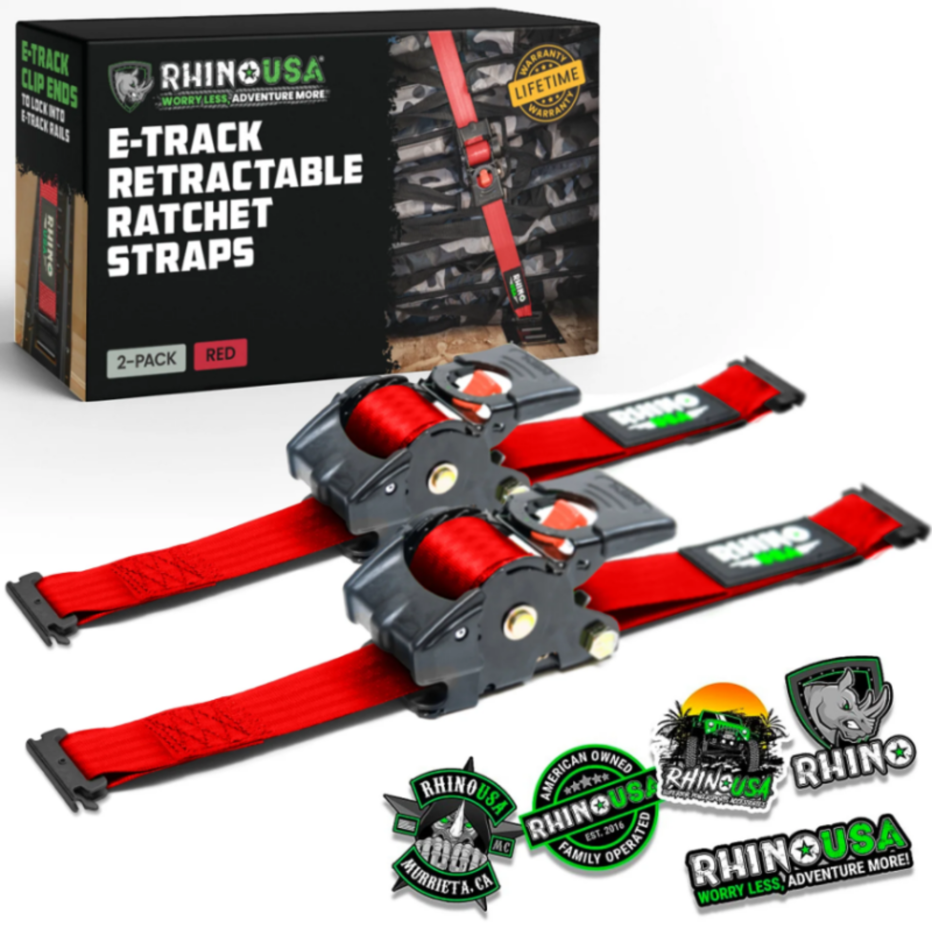 Picture of Rhino USA Retractable Ratchet Straps (2Pk 1Inx10Ft) Red