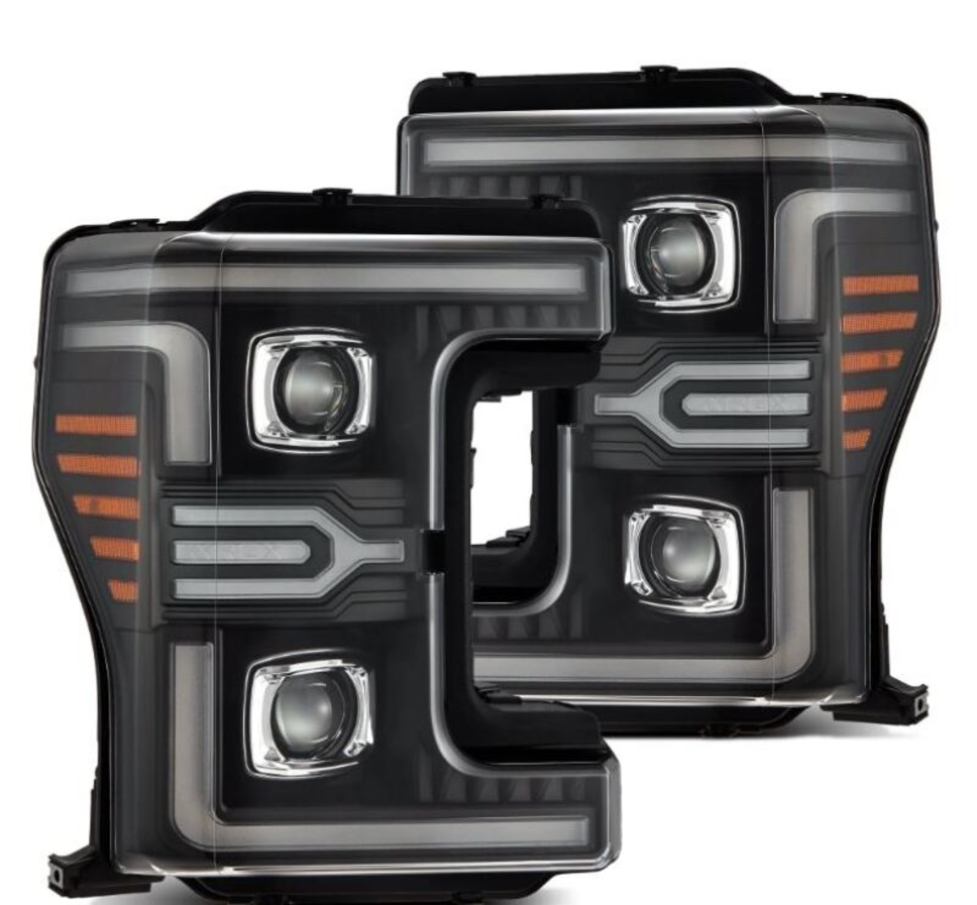 Picture of AlphaRex 17-19 Ford F-250/350/450/550 Super Duty LUXX-Series LED Proj Headlights Blk w/SS & SBDRL