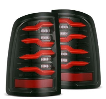 Picture of AlphaRex 09-18 Dodge RAM LUXX-Series LED Taillights Black Red w/Actv Light & SS