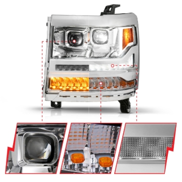 Picture of ANZO 16-18 Chevy Silverado 1500 (Factory HID Models ONLY) Full LED Proj Headlights Chrome - Pair