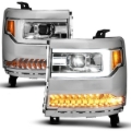Picture of ANZO 16-18 Chevy Silverado1500 (Factory HID Models) LED Prj Light Bar Style Headlights Chrome - Pair