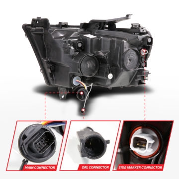 Picture of ANZO 19-24 RAM 1500 (New Body/OE Halogen) Full LED Proj Headlights DRL/SeqSig Black - Pass. Side