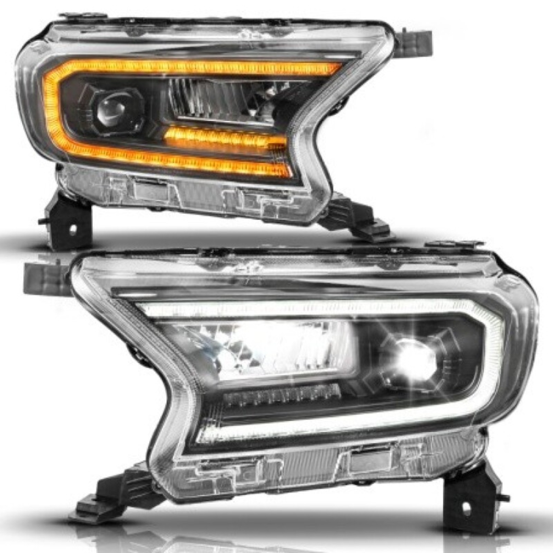 Picture of ANZO 19-23 Ford Ranger (Factory Halogen Model) Full LED Proj Headlights Init/DRL/SeqSig Black - Pair