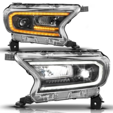 Picture of ANZO 19-23 Ford Ranger (Factory Halogen Model) Full LED Proj Headlights Init/DRL/SeqSig Black - Pair
