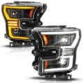 Picture of ANZO 15-17 Ford F-150 (Factory Halogen Model ONLY) Full LED Proj Headlights  Init/SeqSig Black- Pair
