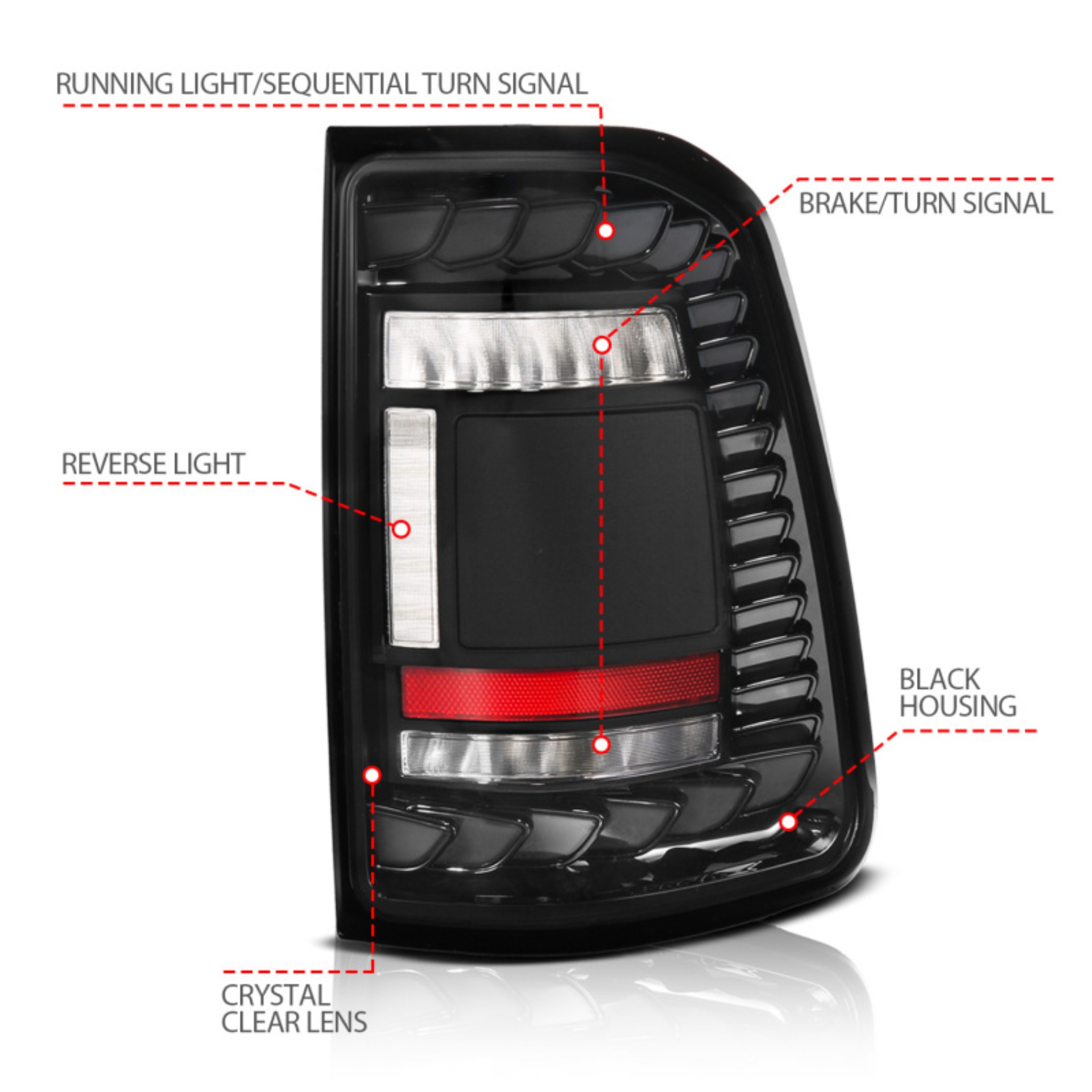 Picture of ANZO 19-24 RAM 1500 (Factory Halogen Models) Full LED Tail Lights SeqSig Black - Pair