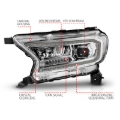 Picture of ANZO 19-23 Ford Ranger (Factory Halogen Models) Full LED Proj Headlights DRL/SeqSig Chrome - Pair