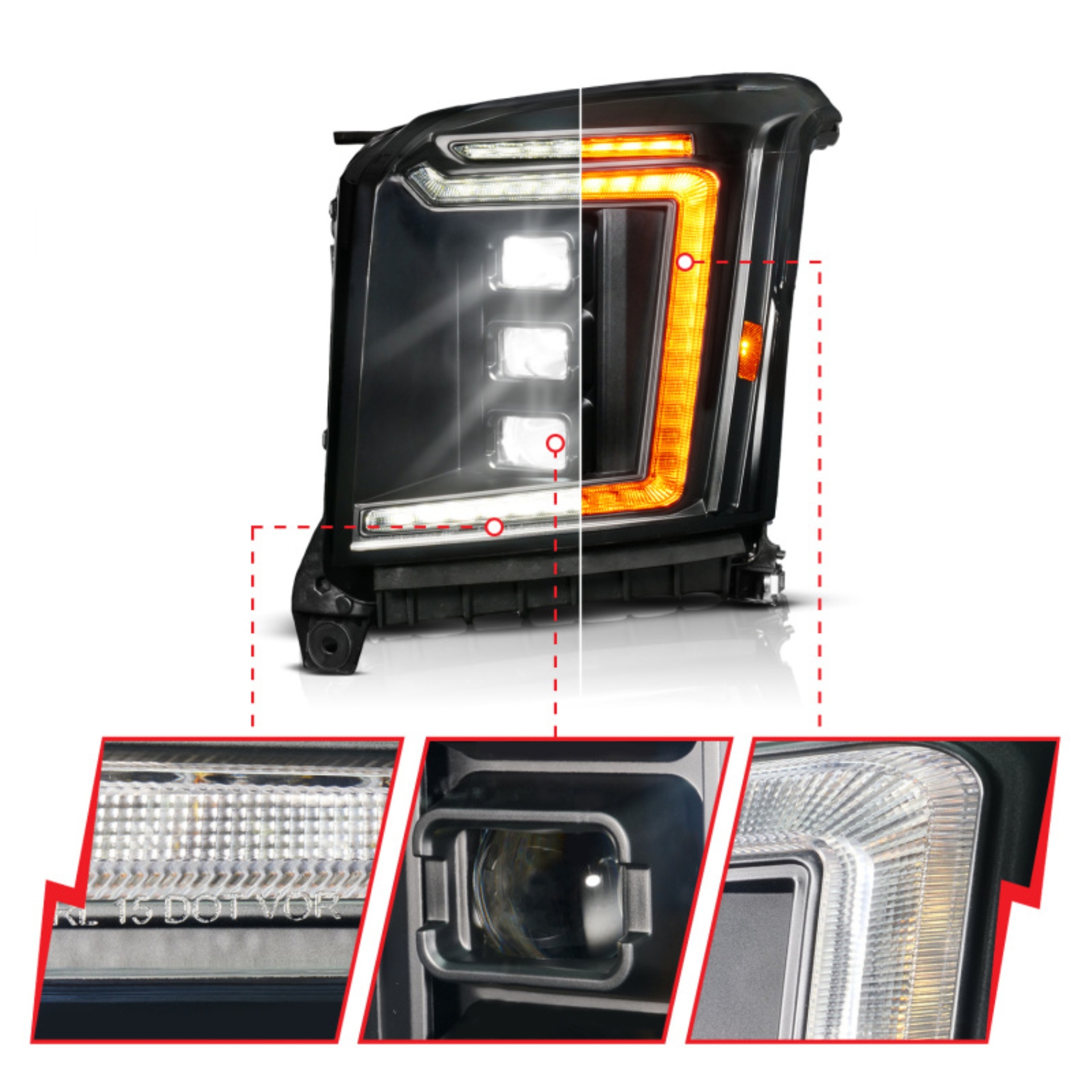 Picture of ANZO 15-20 GMC Yukon (Incl XL - Factory Halogen Models) Full LED Proj Headlights Black - Driver Side