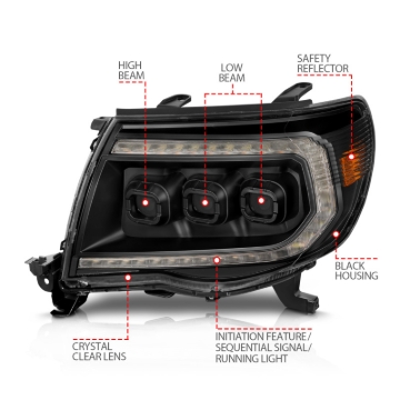 Picture of ANZO 05-11 Toyota Tacoma Full LED Projector Headlights White DRL/Init/SeqSig Black - Pair