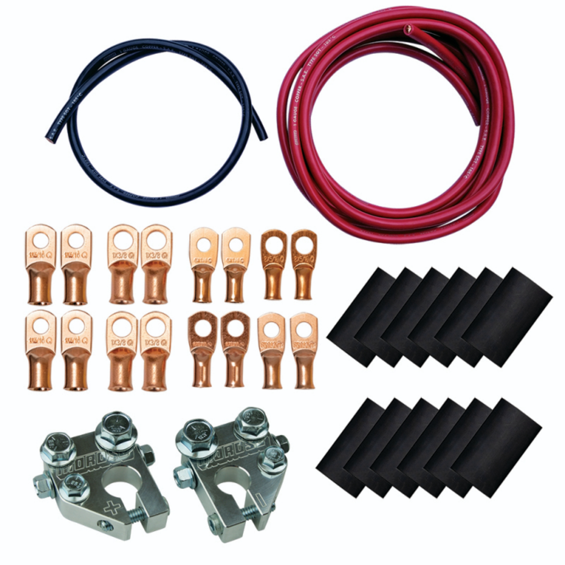 Picture of Moroso Billet Terminals Black Shrinks Remote Battery Cable Kit w/Positive & Negative Wires