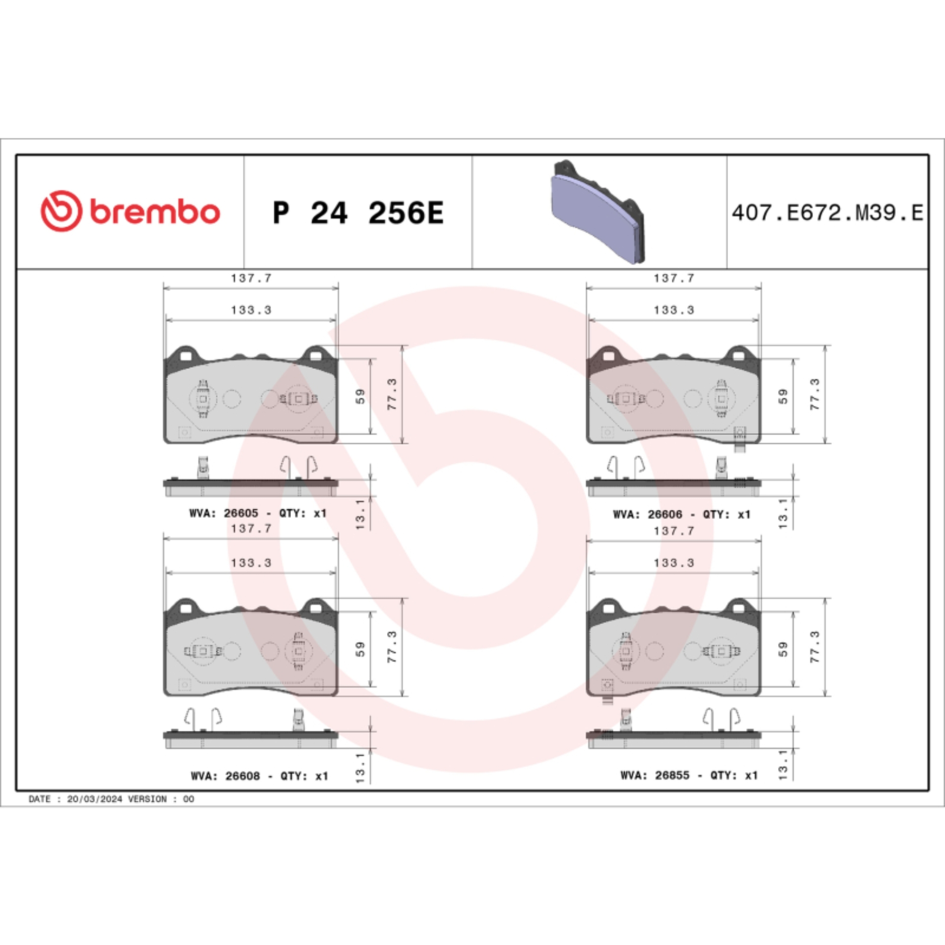 Picture of Brembo OE 21-22 Ford Mustang Mach-E EV Pad Brake Pad - Front
