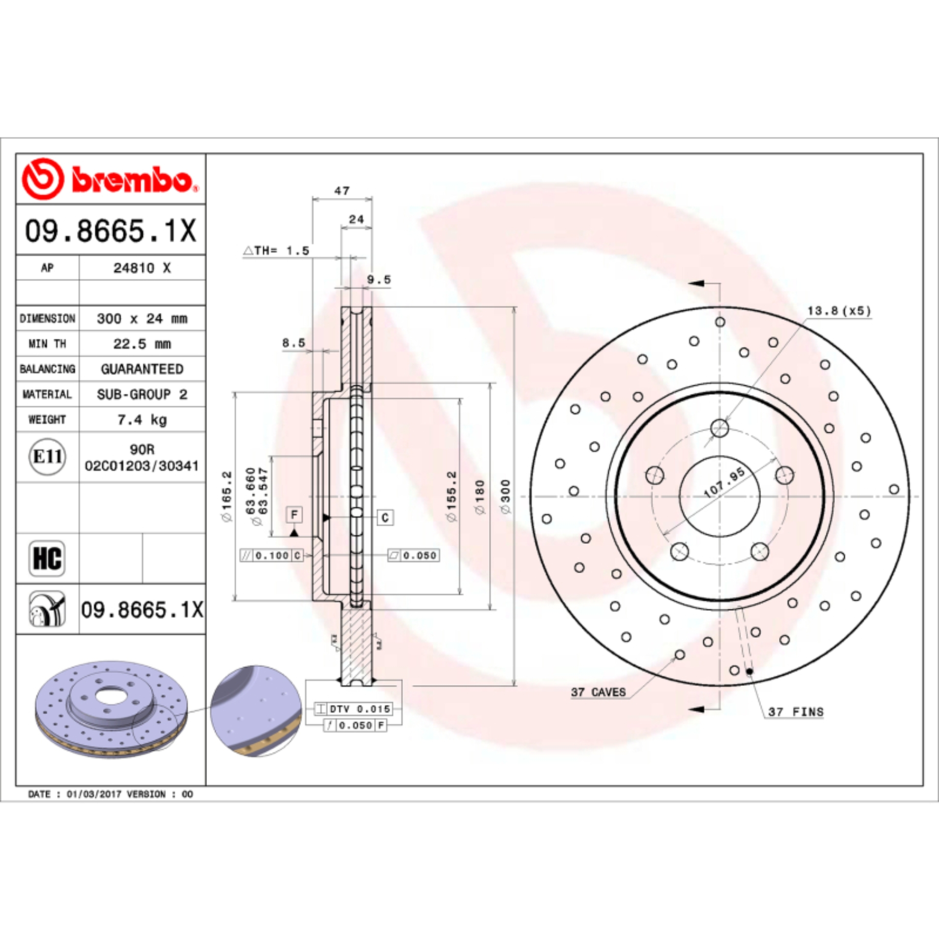 Picture of Brembo OE 02-08 Jaguar X-Type Drilled Xtra Brake Disc - Front