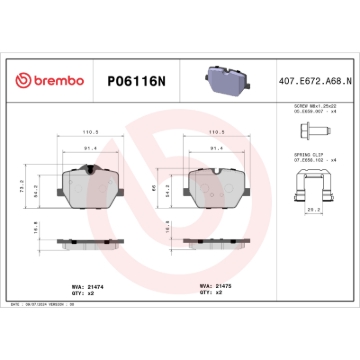 Picture of Brembo OE 20-23 BMW M340i/19-23 Z4/20-24 Toyota GR Supra PRIME Ceramic Brake Pad - Rear