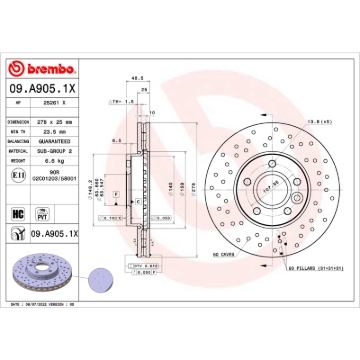 Picture of Brembo OE 13-18 Ford C-Max/12-18 Focus/12-13 Volvo C30/C70 Drilled Xtra Brake Disc - Front