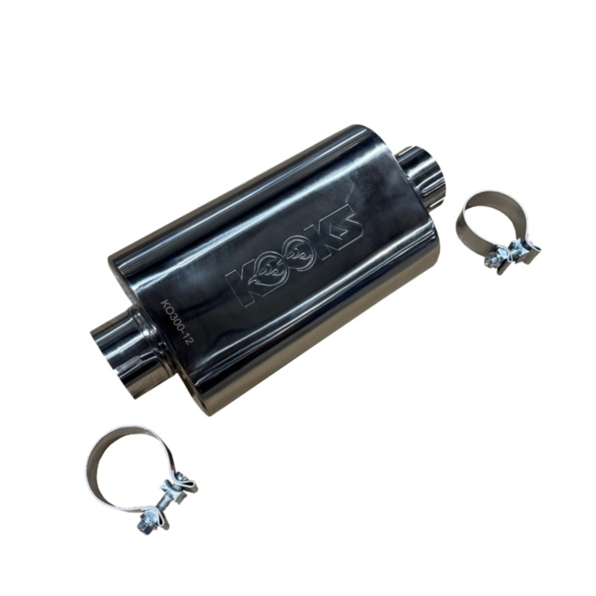 Picture of Kooks 3in Oval Clamp In Center/Center Muffler 12in Long Body Polished Stainless Steel