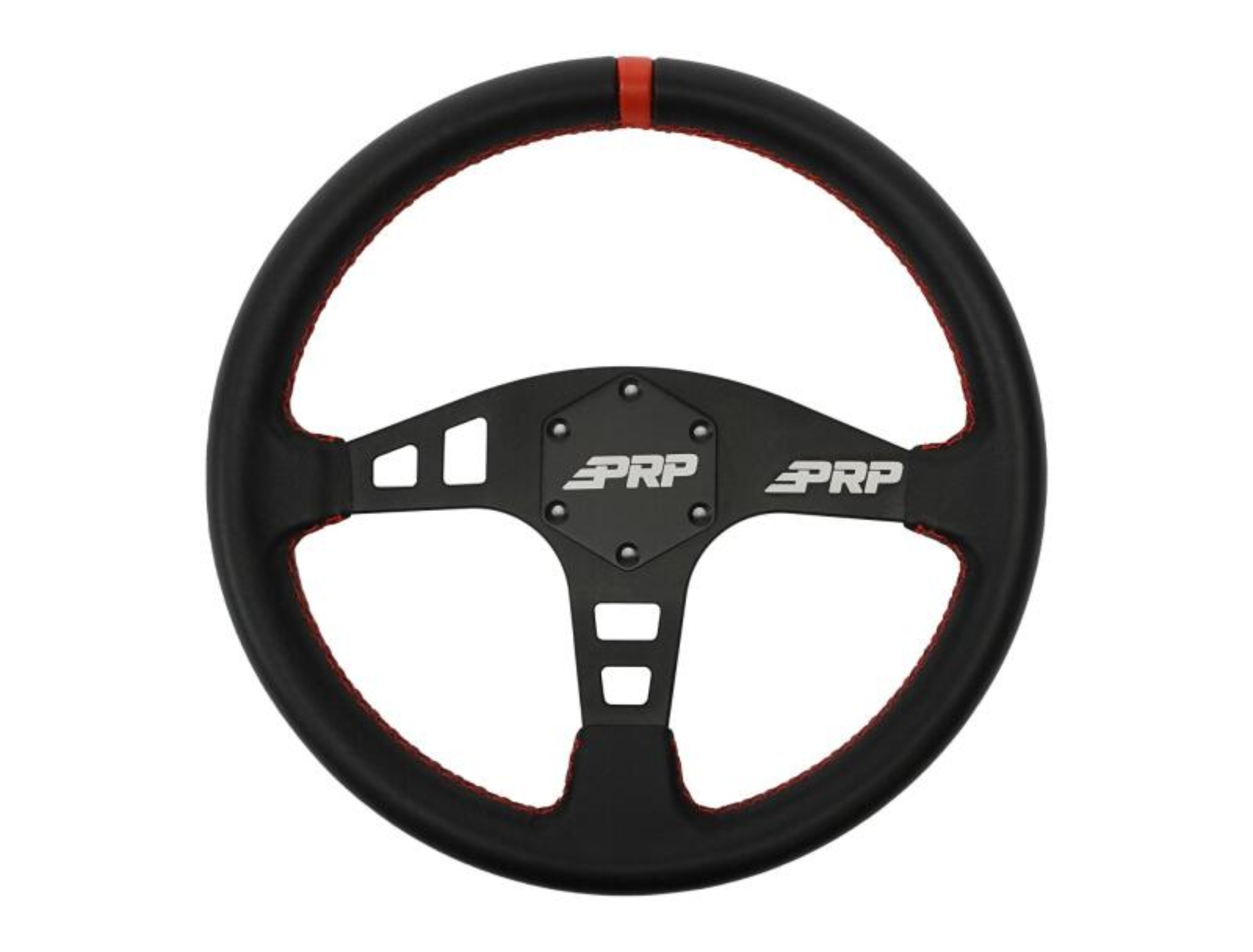 Picture of PRP Flat Leather Steering Wheel - Red