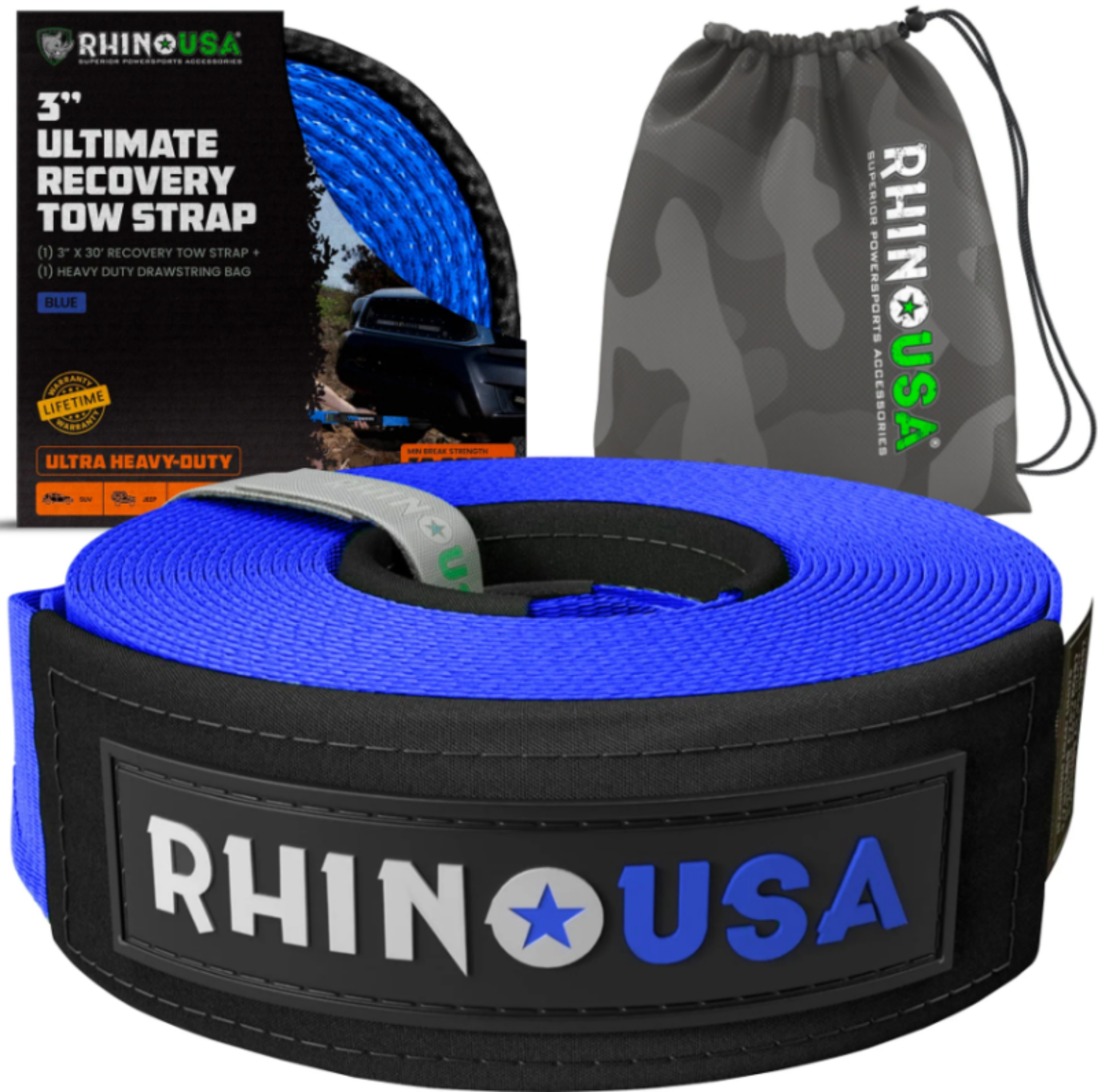 Picture of Rhino USA Recovery Tow Strap 3In x 30Ft (Blue)
