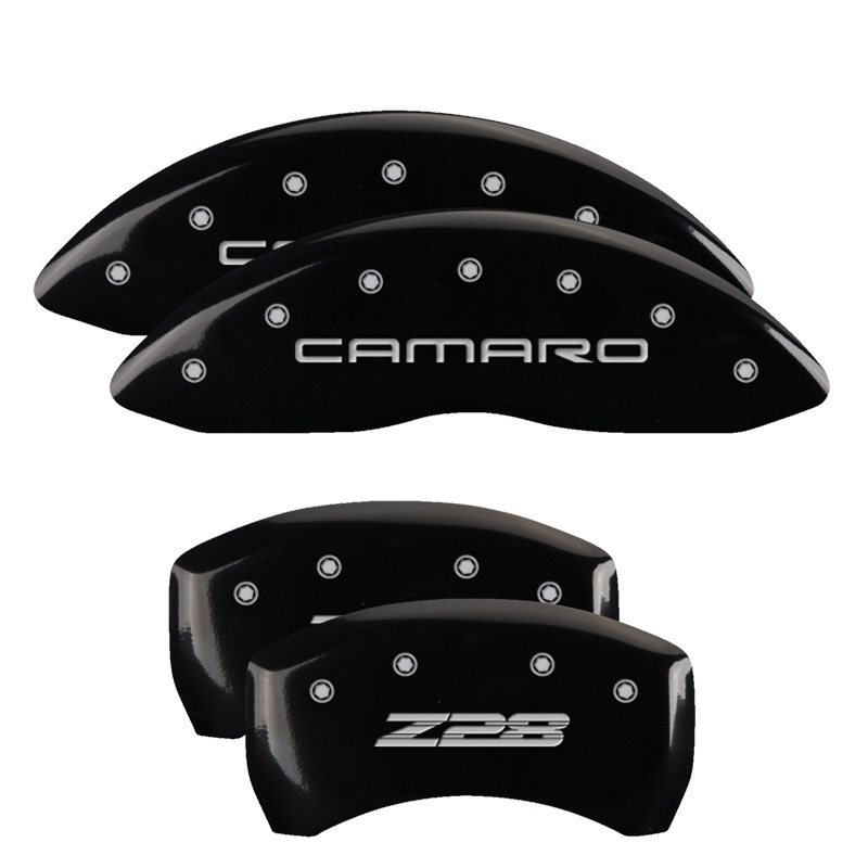 Picture of MGP 4 Caliper Covers Engraved Front Gen 4/Camaro Engraved Rear Gen 4/Z28 Black finish silver ch
