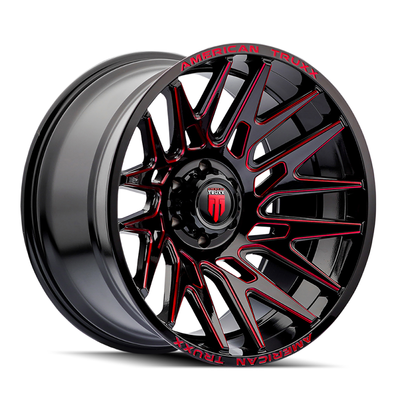 Picture of American Truxx AT1919 Evolution 22x12 / 8x180 BP / -44mm OS / 124.2mm Hub Gloss Blk Prizm Red Wheel