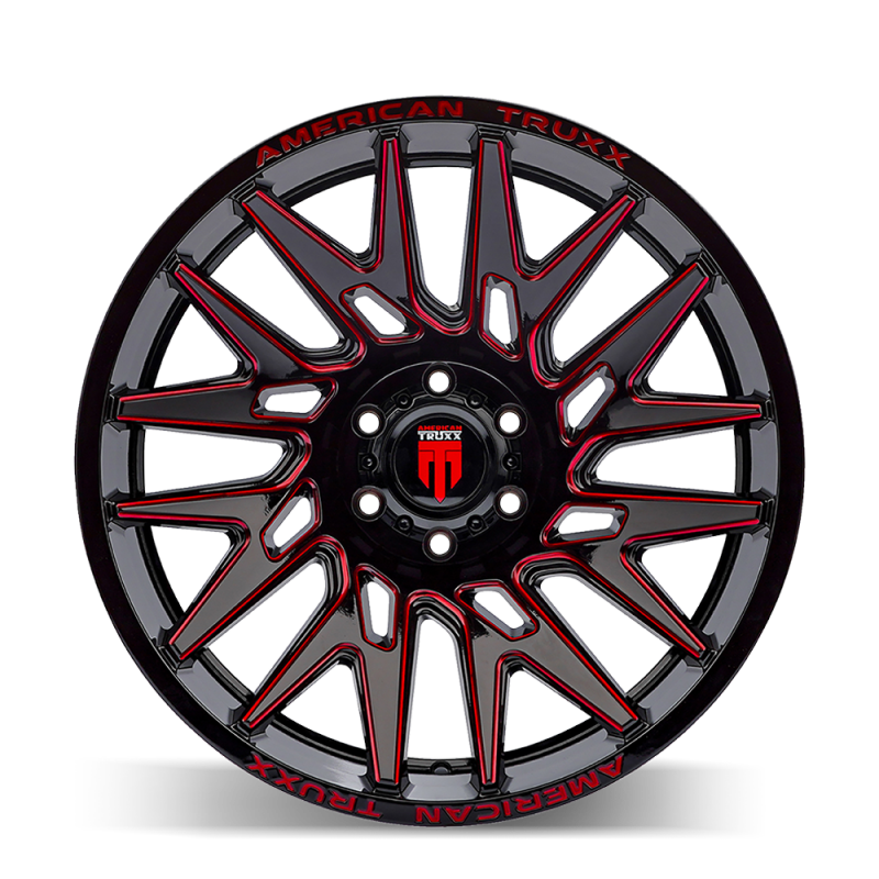 Picture of American Truxx AT1919 Evolution 22x12 / 8x180 BP / -44mm OS / 124.2mm Hub Gloss Blk Prizm Red Wheel