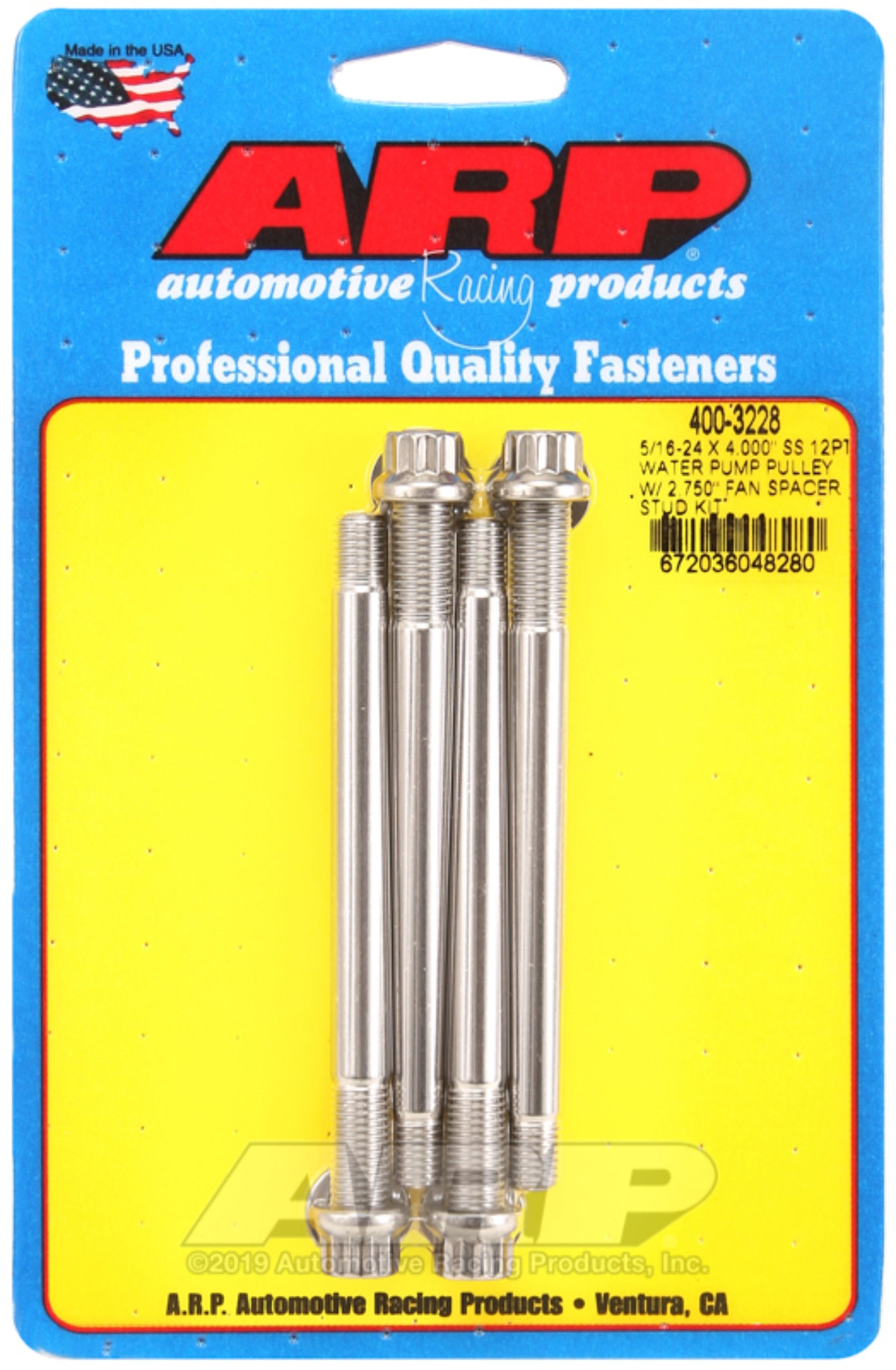 Picture of ARP 5/16-24 X 4.000 SS 12pt water pump pulley w/ 2.750in fan spacer stud kit
