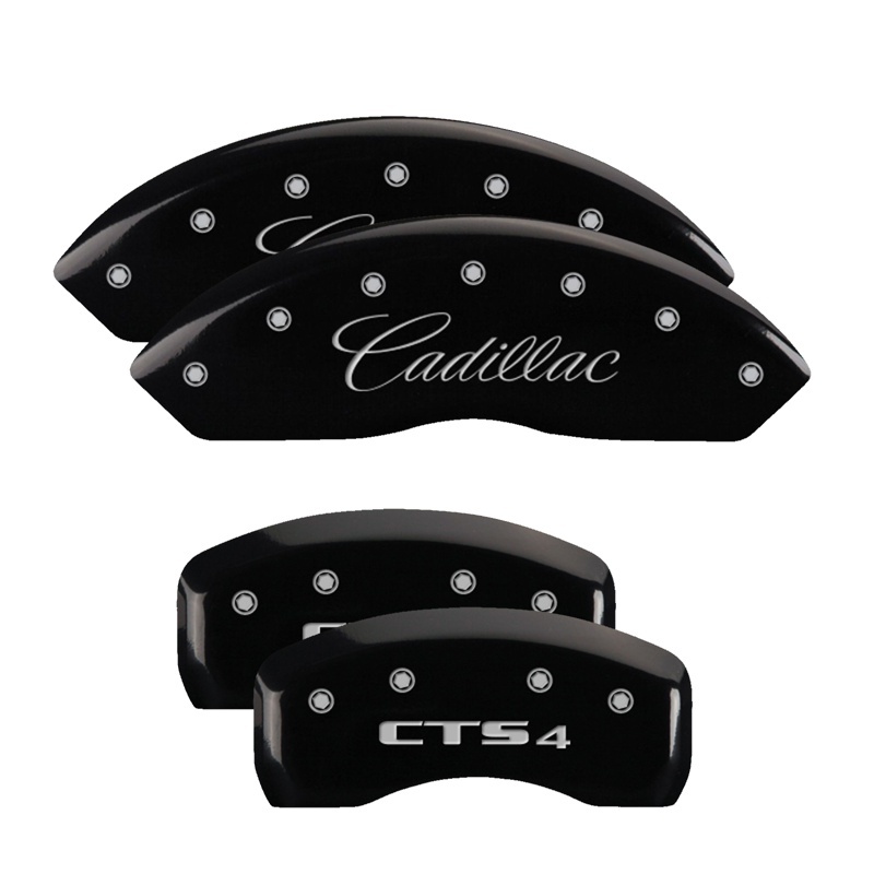 Picture of MGP 4 Caliper Covers Engraved Front Cursive/Cadillac Engraved Rear CTS4 Black finish silver ch