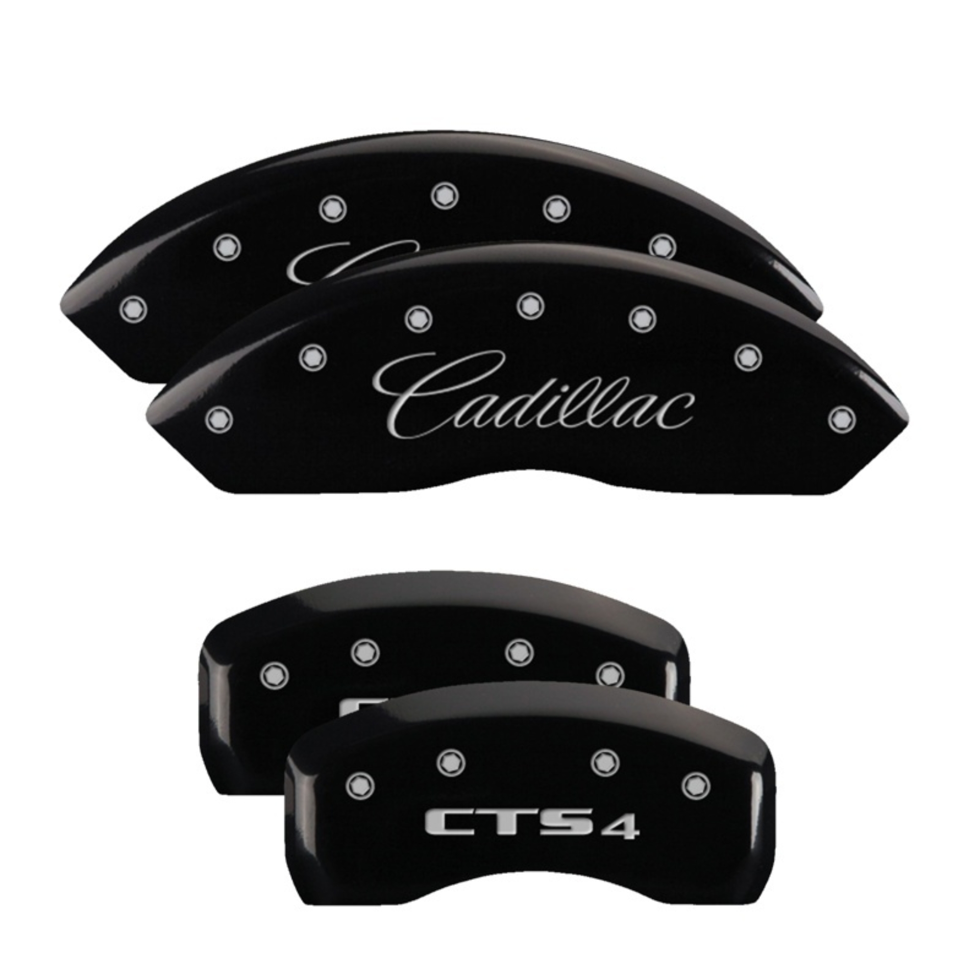Picture of MGP 4 Caliper Covers Engraved Front Cursive/Cadillac Engraved Rear CTS4 Black finish silver ch