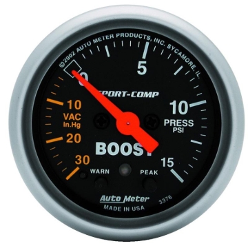 Picture of Autometer Sport-Comp 52mm Electronic Full Sweep 30 In Hg.-Vac./15 PSI Boost Gauge