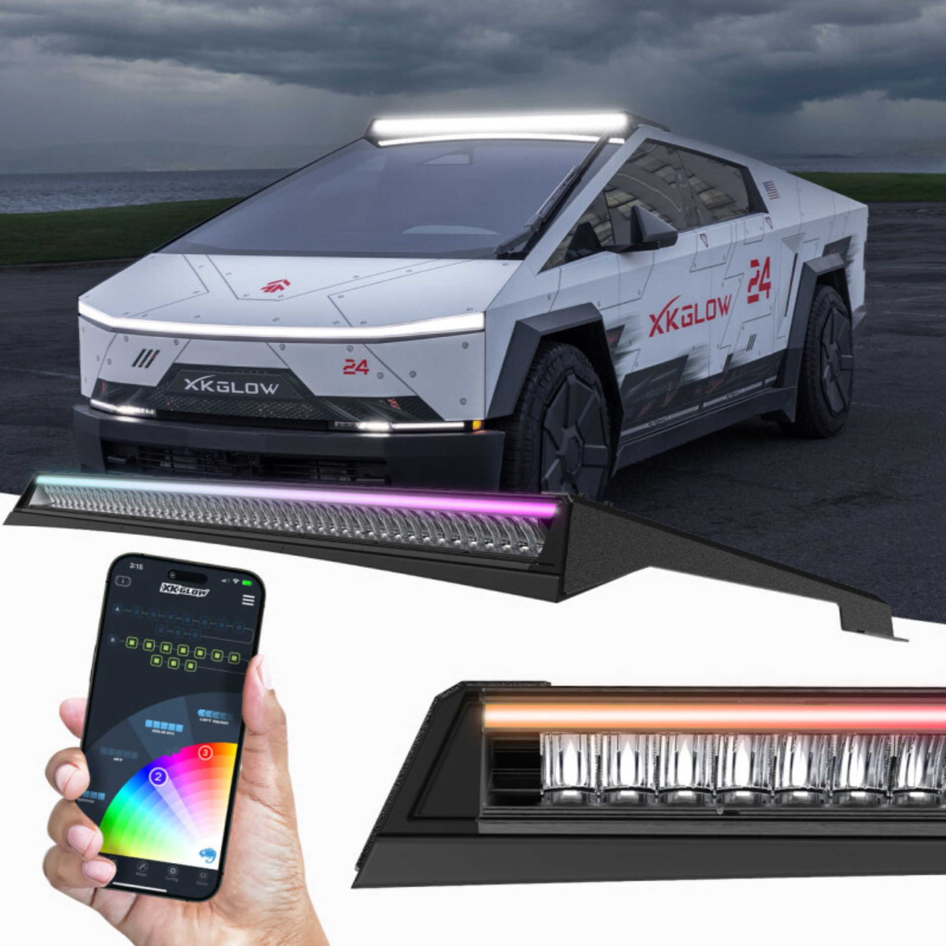 Picture of XK Glow Tesla Cybertruck XKmax 50in Roof LED Off-Road Light Bar w/ RGBW Chasing DRL & App Control