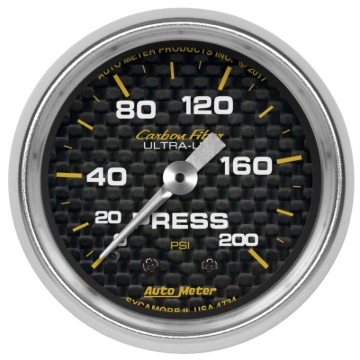Picture of Autometer Carbon Fiber 2-1/16in Mechanical 0-200 PSI Pressure Gauge