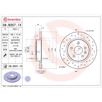Picture of Brembo OE 2015 Chevrolet Cruze Drilled Xtra Brake Disc - Rear