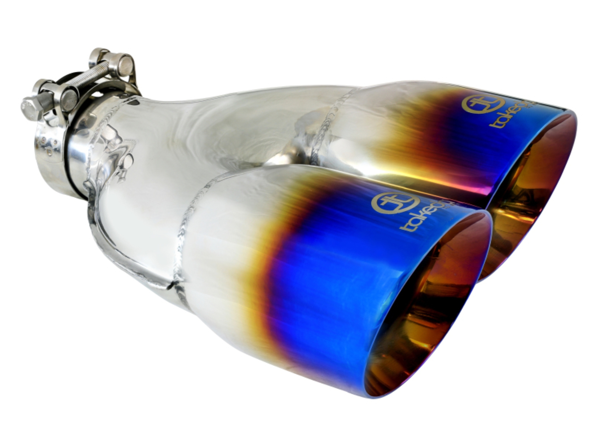 Picture of aFe Takeda 2.5in 304 Stainless Steel Clamp-on Exhaust Tip Passenger Side 2.5in Inlet 4inDual - Blue
