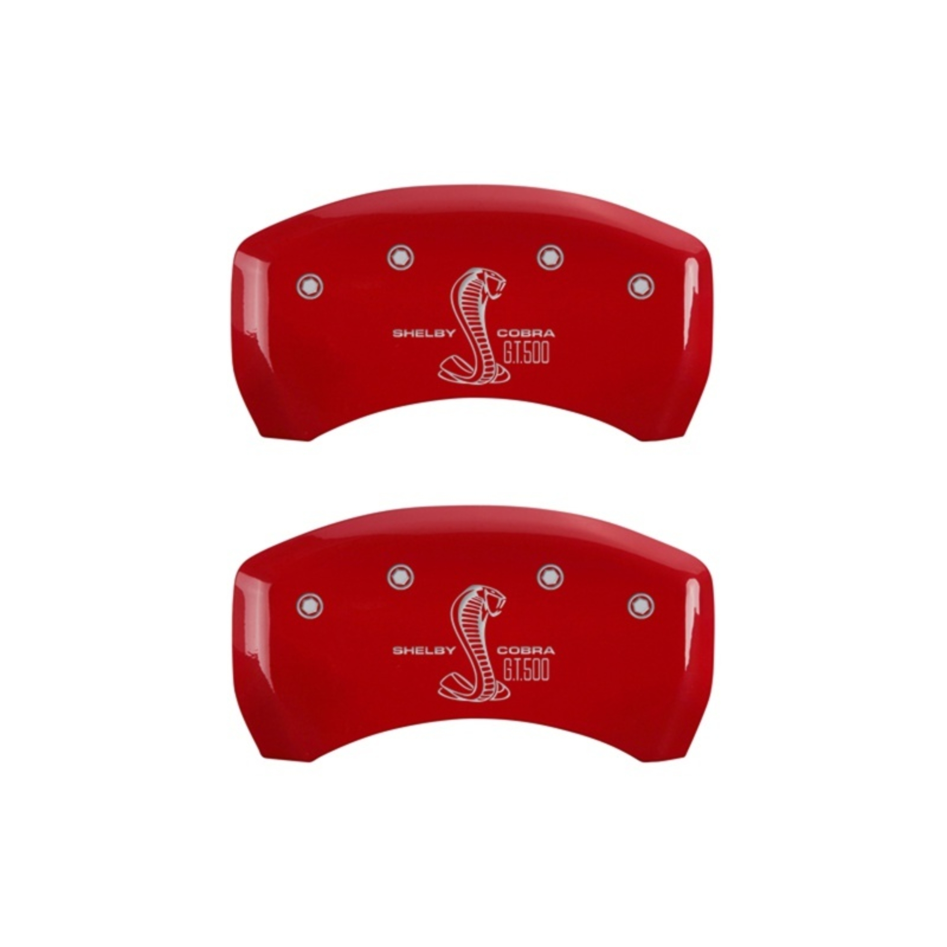 Picture of MGP Rear set 2 Caliper Covers Engraved Rear GT500 Shelby & Cobra Red finish silver ch