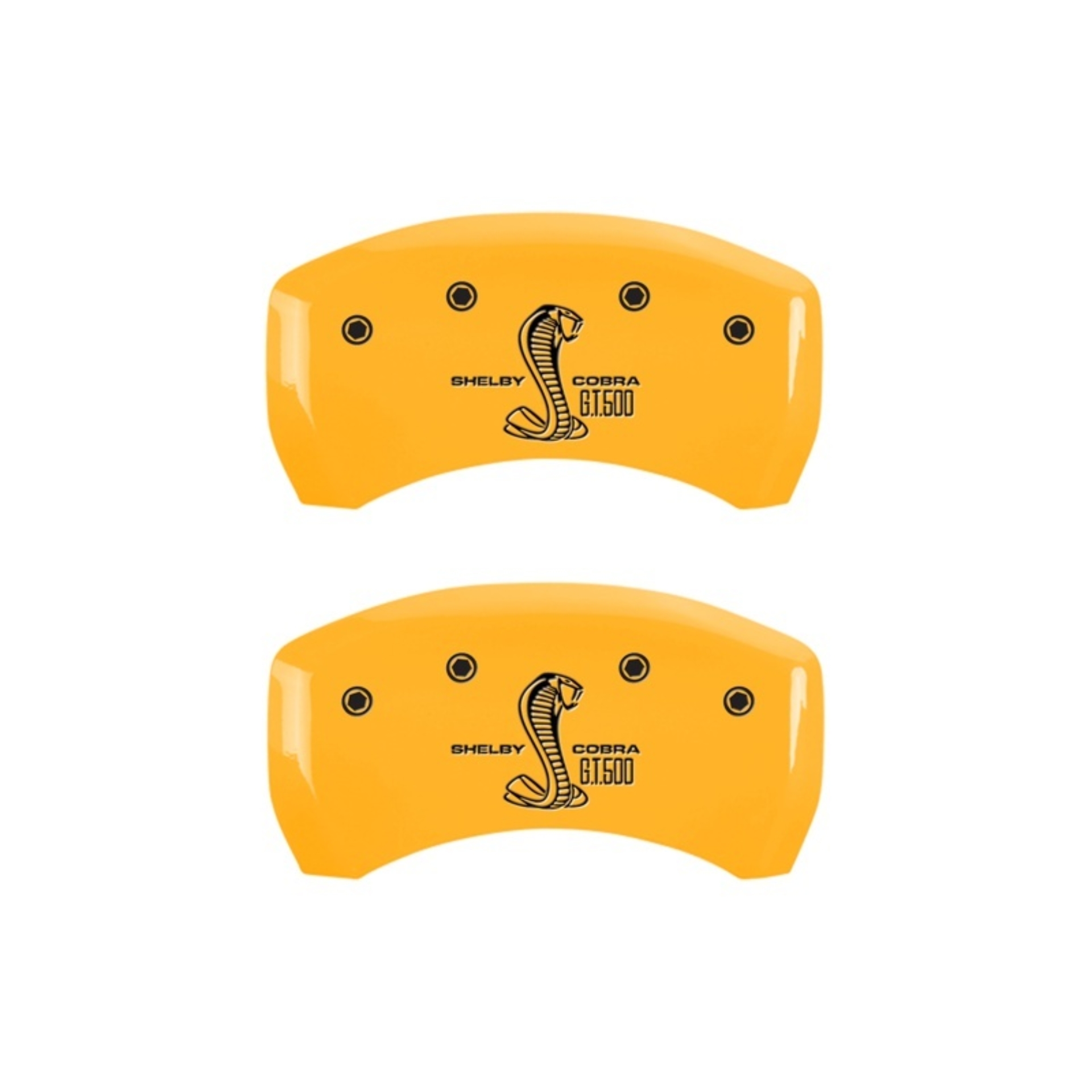 Picture of MGP Rear set 2 Caliper Covers Engraved Rear GT500 Shelby & Cobra Yellow finish black ch