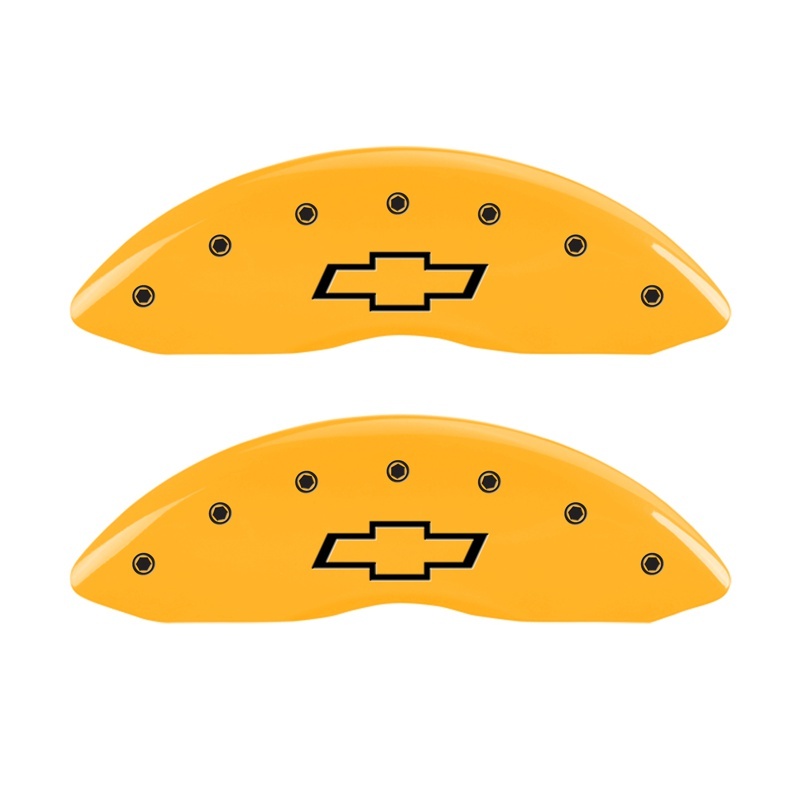 Picture of MGP Front set 2 Caliper Covers Engraved Front Bowtie Yellow finish black ch