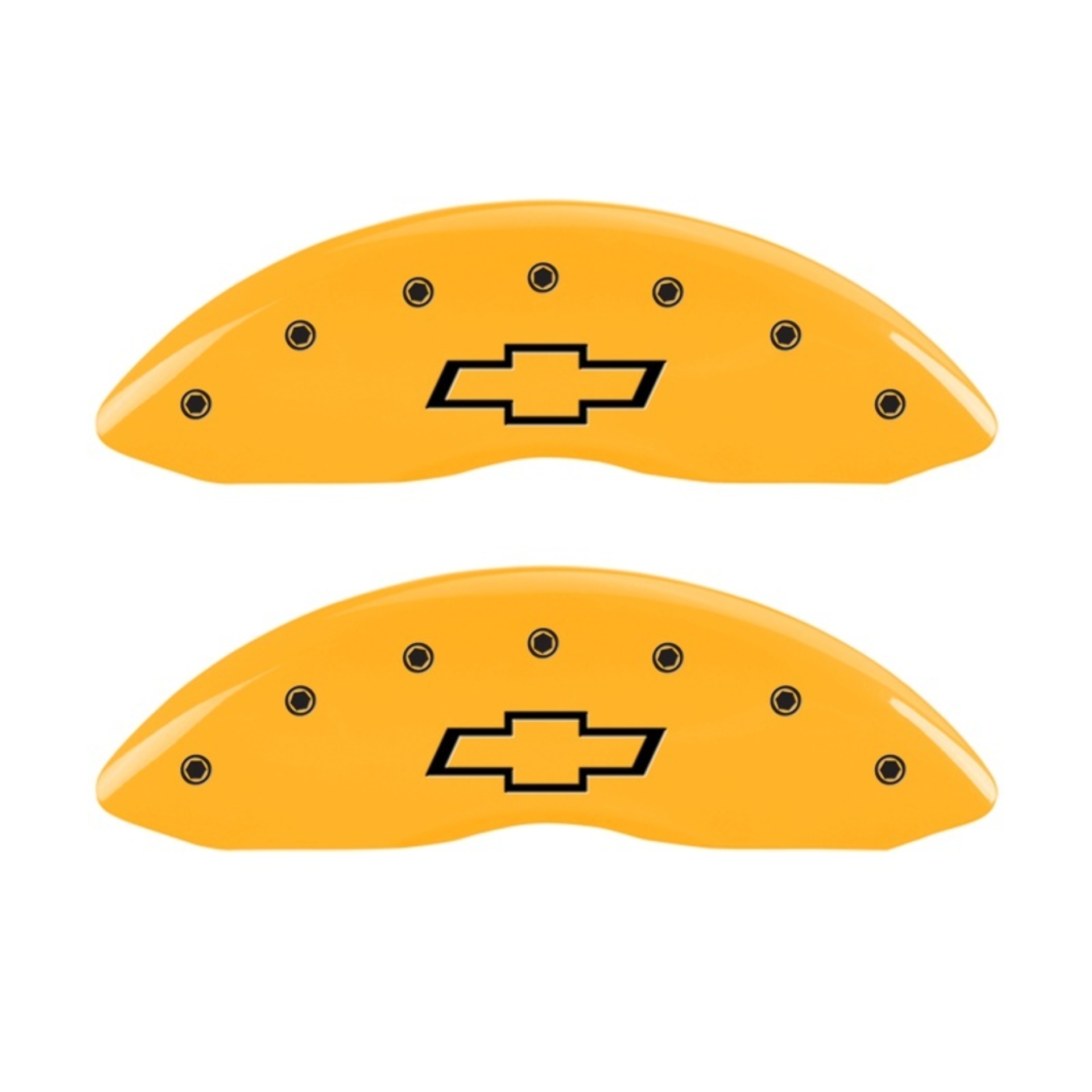 Picture of MGP Front set 2 Caliper Covers Engraved Front Bowtie Yellow finish black ch