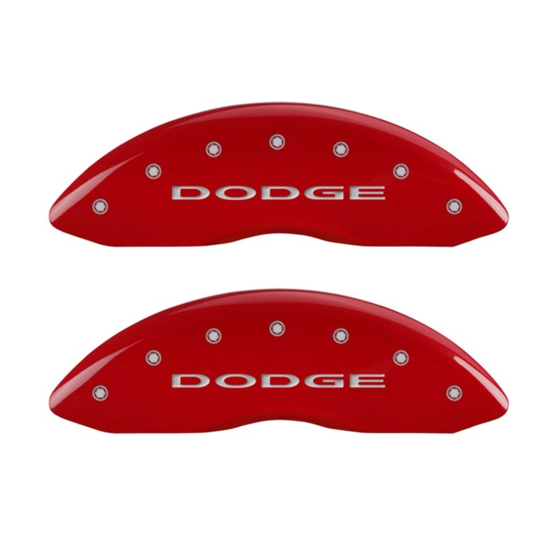 Picture of MGP Front set 2 Caliper Covers Engraved Front With out stripes/Dodge Red finish silver ch