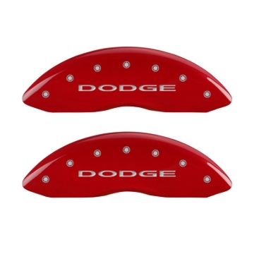 Picture of MGP Front set 2 Caliper Covers Engraved Front With out stripes/Dodge Red finish silver ch